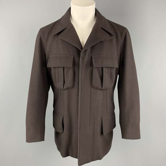 GUCCI Chest Brown Wool Peak Lapel Hidden Buttons Back Pockets Jacket - Picture 2 of 7